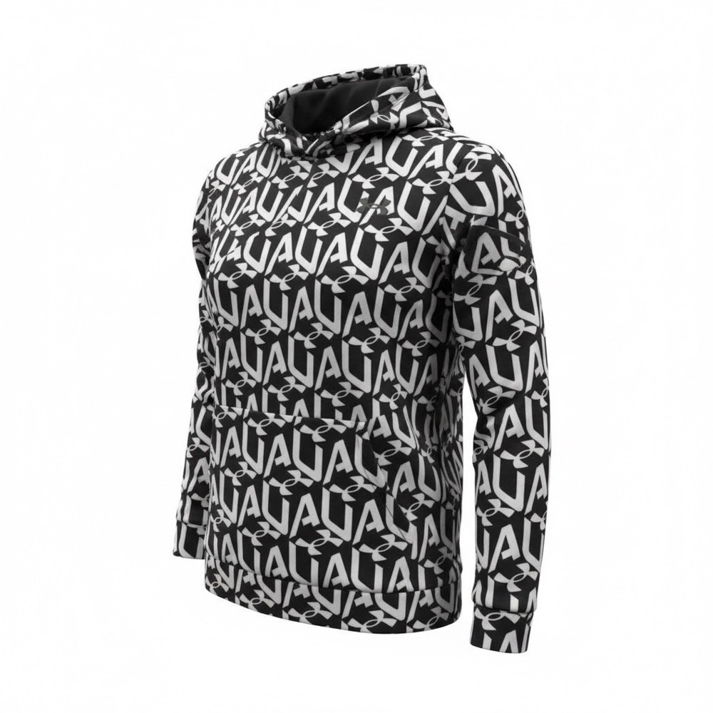 Under Armour Boys YXL XL Graphic Print Logo Black White Hoodie Pullover Shirt 18